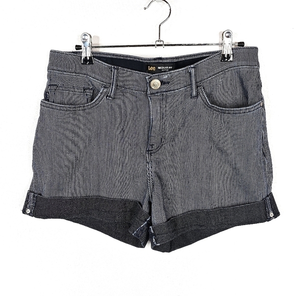 Lee Mid-rise Denim Striped Shorts - Picture 1 of 5